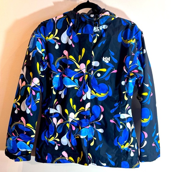 HELLY HANSEN Sz M Rain Jacket Hooded Floral Styled Pattern Pockets Vented Lining - Picture 1 of 10